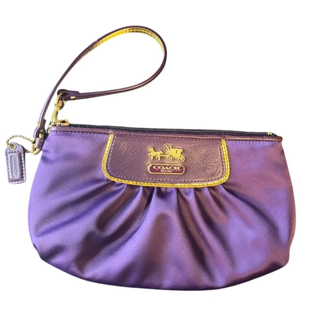 Coach Women's Purple Nylon Wristlet with Gold Accents